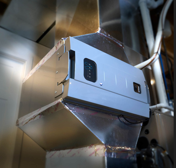 Superv whole home air purifier installed - low angle.