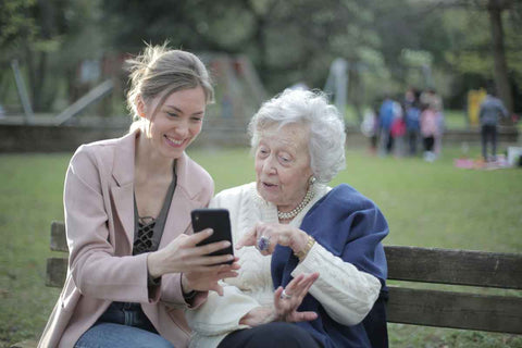 Alzheimer's and Brain Awareness Month. Image courtesy Pexels: https://www.pexels.com/photo/cheerful-senior-mother-and-adult-daughter-using-smartphone-together-3791664/