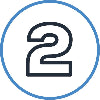 Number 2 icon in a blue outline. 