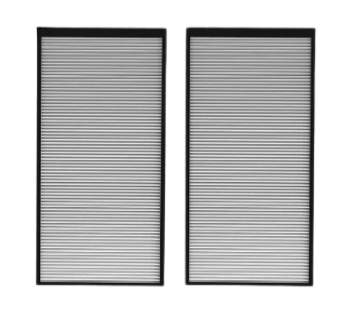 Two rectangular pleated filters for the H1000 air purifier with black frames, shown side-by-side against a solid black background.