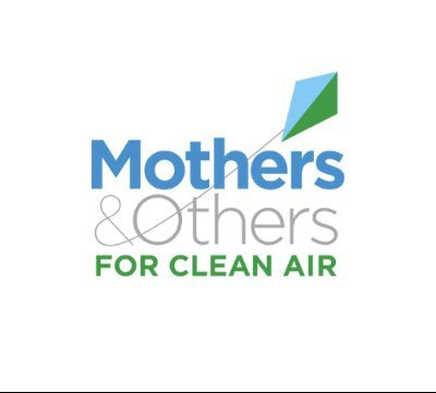 Logo with 'Mothers & Others for Clean Air' text and a kite icon on a white background